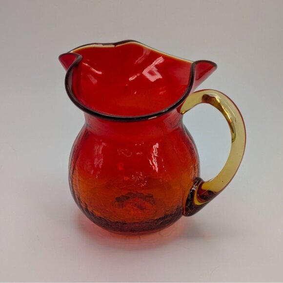 Rainbow Glass Hand Blown Amberina Creamer Pitcher Crackle Vintage Collectible - Picture 1 of 16